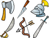 old weapons objects cartoon illustration set