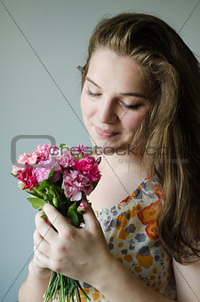 girl look in flowers
