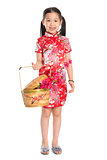 Chinese girl holding a gift basket