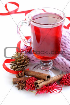 Christmas drink (mulled wine, tea) with cinnamon and star anise