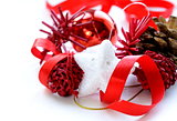 Christmas decorations (star, balls, cones) on a white background