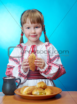 girl eats homemade pie