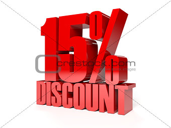 15 percent discount. Red shiny text.