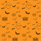 Halloween Ghost Bat Pumpkin Seamless Pattern Background
