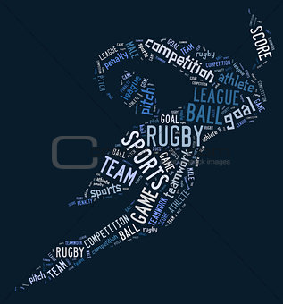 rugby football pictogram with blue wordings