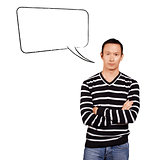 Asian Man In Striped with Speech Bubble