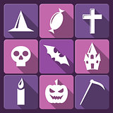 Halloween flat vector icons with long shadow. Set 2