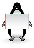 penguin with a banner