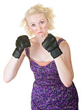 Grimacing Lady with MMA Gloves