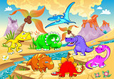 Dinosaurs rainbow in landscape. 