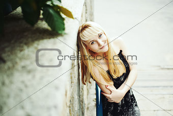 beautiful long hair blond female model posing