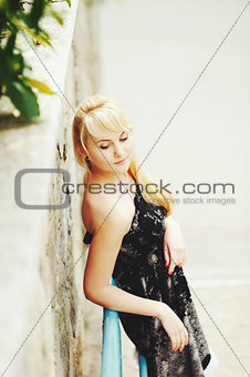 street fashion portrait of a young blond hair girl