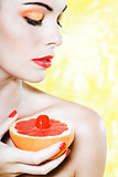 Woman Portrait Showing Grapefruit