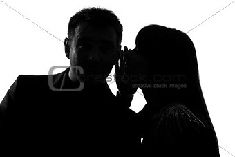 one couple man and woman whispering at ear