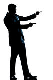 silhouette man full length showing pointing empty copy space