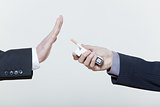 two men  hands stop smoking gesture