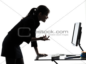 business woman computer computing  serious silhouette