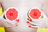 Woman Portrait Naked with Grapefruit breast