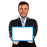 one business man holding showing whiteboard