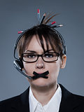 business woman secretary gag with headset telephone