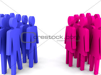 Groups of men and women.