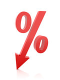 Red percentage symbol with an arrow down.
