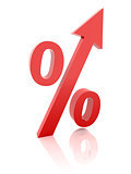 Red percentage symbol with an arrow up.