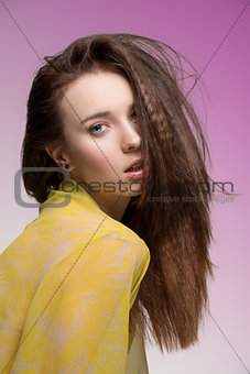 sensual woman with dishevelled hair-style 