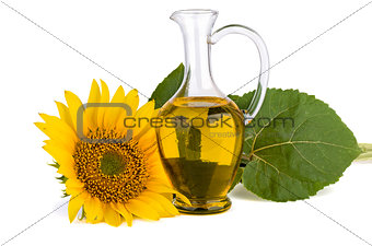 Sunflower and oil in glass decanter