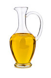 Sunflower seed (or olive, or corn) oil in glass decanter