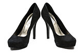 pair of black suede women's high heel shoes