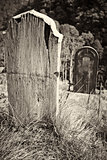 Old wooden grave headstone