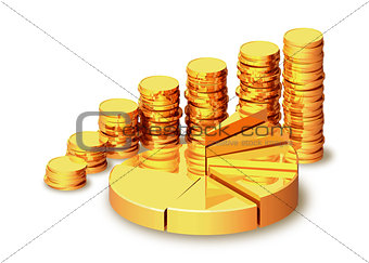 Gold coins and graph.