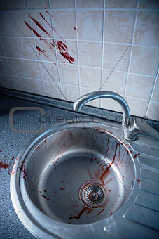 Bloody kitchen tile and washbasin 