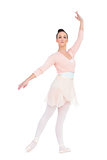 Calm attractive ballerina posing with an arm up