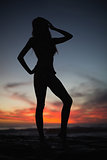 Silhouette of gorgeous woman on sea background
