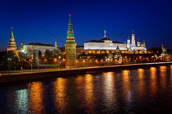 Moscow Kremlin Embankment and Vodovzvodnaya Tower in the Night, 