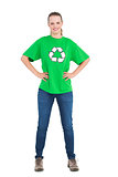 Happy pretty environmental activist posing with hands on the hips