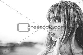 Hipster girl with fringe looking away