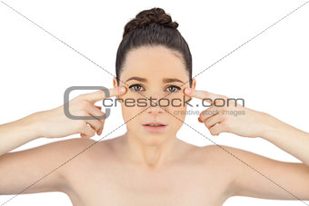 Natural model showing crows feet on her eyes