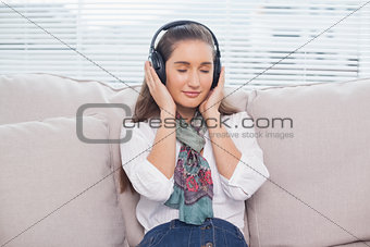 Peaceful cute model listening to music