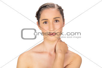 Cute natural model suffering from painful neck
