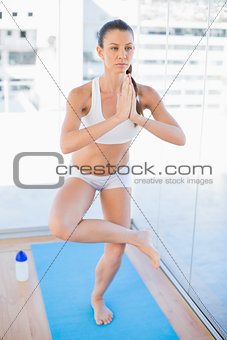 Concentrated fit woman practicing yoga
