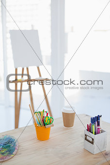 Empty artists room with canvas on background