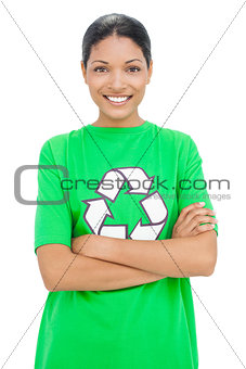 Happy model wearing recycling tshirt posing