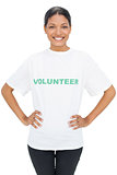Happy model wearing volunteer tshirt posing