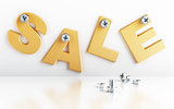word sale attached with bolts on a white background