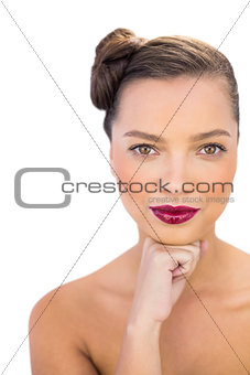 Pretty woman with red lips posing