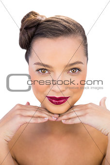 Glamorous woman with red lips posing