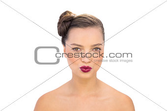 Glamorous woman with red lips kissing